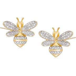 Ross-Simons 0.50 ct. t.w. Diamond Bee Earrings in 18kt Gold Over Sterling