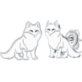 Arctic Fox Earrings 925 Sterling Silver Fox Stud Earrings Cute Animal Fox Jewelry Gifts for Girls Women Animal Lover