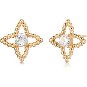 Stud Earrings for Women 14K Gold Plated CZ Stud Dainty Gold Earrings Lightweight Hypoallergenic Earrings for Women Trendy Star Cross Shell Nail Screw Pearl 925 Sterling Silver Jewelry Gifts for Girls