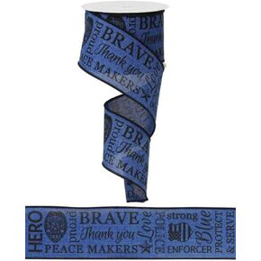2.5" Wide Expressions Police Support Wired Ribbon Black & Royal Blue (10 Yards) Patriotic
