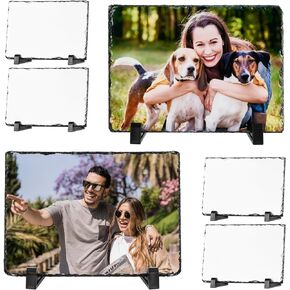 Sublimation Slate Blanks, Sublimate Slates With Display Holder, 6 Pack Square Sublimation Plaque, Heat Thermal Memorial Slates Rock Stone Photo Frame For Desktop Souvenir DIY Picture