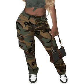 GORGLITTER Women's High Waisted Camo Cargo Pants Casual Elastic Waistband Jogger Pants with Pockets