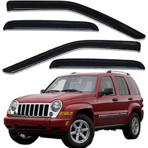 Lightronic WV94428 Outside-Mount Side Window Visor Deflector Rain Guard, Dark Smoke, 4-Pieces Set, Fits 2002-2007 Jeep Liberty