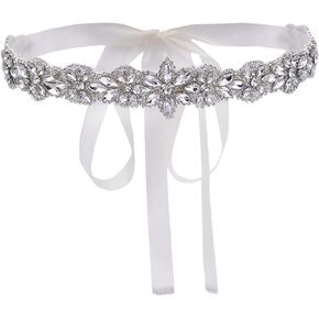ULAPAN Bridal Belt Wedding Dress Women Formal Belt Rhinestone Silver Handmade for Bride and Bridesmaid