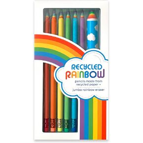 Recycled Rainbow Pencil Set of 6 + Jumbo Eraser