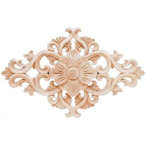 Wooden Carved Onlay Appliques Wood Carving Decal Unpainted Furniture Bed Door Cabinet Decor (10x10cm/3.94x3.94inch)