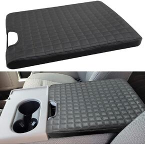 غطاء مسند ذراع وحدة التحكم المركزية، لملحقات Ford F150 2015-2024 لـ F250 F350 F450 2017-2024 مع مقعد قفز 40/20/40، وسادة حماية داخلية لمسند الذراع، غطاء وحدة التحكم الوسطى (خياطات حمراء)