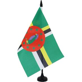 AZ FLAG Dominica Table Flag 5'' x 8'' - Dominican Desk Flag 21 x 14 cm - Black Plastic Stick and Base