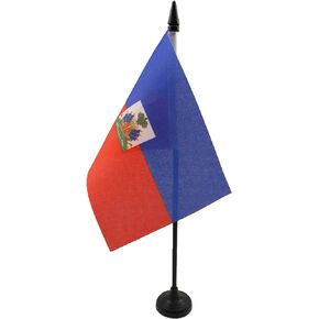 AZ FLAG Haiti Table Flag 4'' x 6'' - Haitian Desk Flag 15 x 10 cm - Black Plastic Stick and Base