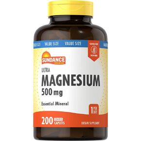Magnesium 500mg | 200 Caplets | Essential Mineral Supplement | Vegetarian, Non-GMO, and Gluten Free Formula | by Sundance