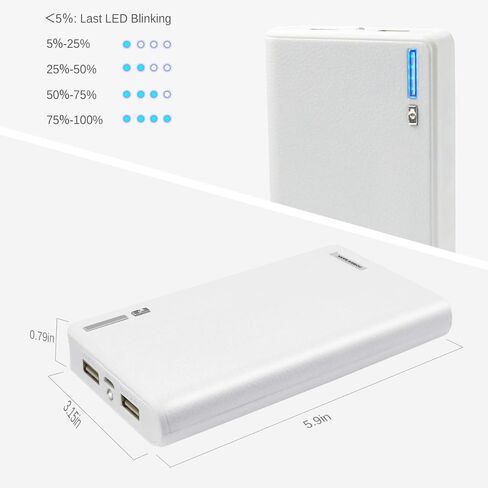 باور بانك احتياطية ببطارية خارجية USB مزدوجة 20000 مللي أمبير في الساعة لهواتف Apple iPhone 6، 6 Plus 5S 5C 5 4S 4، iPad Air Mini 2، HTC One، One 2 (M8)، Samsung Galaxy S6 Edge، S6 S5 S4 S3، Tab 4 3 2 Pro (أبيض) in Kuwait