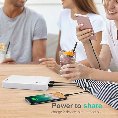 باور بانك احتياطية ببطارية خارجية USB مزدوجة 20000 مللي أمبير في الساعة لهواتف Apple iPhone 6، 6 Plus 5S 5C 5 4S 4، iPad Air Mini 2، HTC One، One 2 (M8)، Samsung Galaxy S6 Edge، S6 S5 S4 S3، Tab 4 3 2 Pro (أبيض) in Kuwait