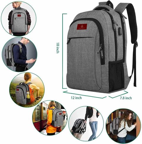 Laptop Backpack, Fits 15.6 Inch Laptop with USB Charging Port (Grey) in Saudi Arabia