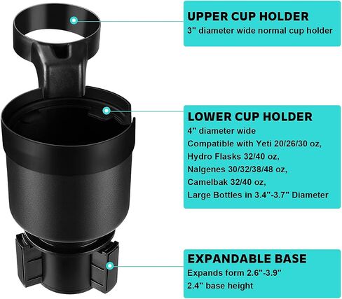 Car Cup Holder Expander for Upgraded Dual Cup Holder Compatible with Yeti 14/24/36/46oz Ramblers, Hydro Flasks 32/40oz, Other Large Bottles Mugs in 3.4"-4.0" in Saudi Arabia