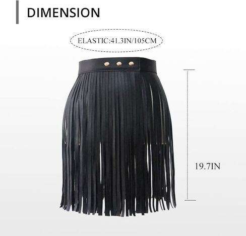 تنورة Kakaco Punk الجلدية للبطن، تنورة بشراشيب سوداء، تنورة أنيقة للحفلات للنساء والفتيات (أسود طويل) in Kuwait
