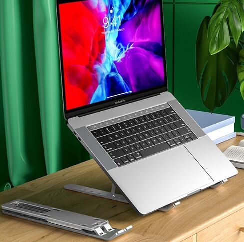 حامل كمبيوتر محمول للمكتب، حامل كمبيوتر محمول قابل للتعديل، حامل كمبيوتر محمول من سبائك الألومنيوم، (رمادي فضائي) in Kuwait