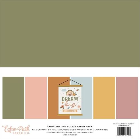 حزمة مجموعة ورق Echo Park: مجموعة مجموعة Dream Big Little Girl مقاس 12 × 12 + حزمة ورق صلب Dream Big Little Girl مقاس 12 × 12 بوصة in Kuwait