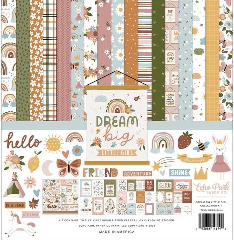 حزمة مجموعة ورق Echo Park: مجموعة مجموعة Dream Big Little Girl مقاس 12 × 12 + حزمة ورق صلب Dream Big Little Girl مقاس 12 × 12 بوصة in Kuwait