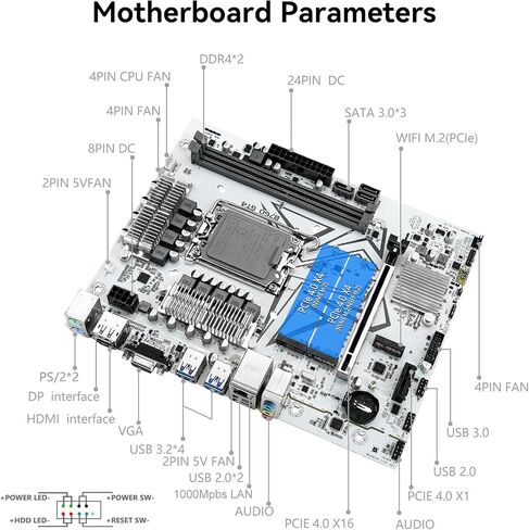 اللوحة الأم B760 GT4 LGA 1700 لمعالج Intel Core I3/i5/i7/i9 الثاني عشر (ثنائي القناة DDR4، PCIe 4.0، NVME/NGFF M.2، WiFi M.2، SATA 3.0، USB 3.2، Gb LAN) in Kuwait