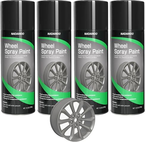 NADAMOO Alloy Wheel Spray Paint, Aerosol Car Rim Paint for Recolor and Protection, Semi-gloss Metallic Gray, 4 Cans, 13 Oz Per Can in Kuwait
