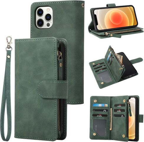 RANYOK Wallet Case Compatible with iPhone 13 Pro Max (6.7 inch), Premium PU Leather Zipper Flip Folio Wallet RFID Blocking with Wrist Strap Kickstand Protective Case (Blue) in Kuwait