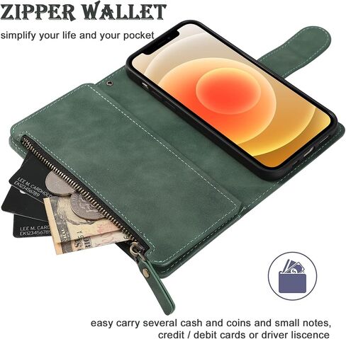 RANYOK Wallet Case Compatible with iPhone 13 Pro Max (6.7 inch), Premium PU Leather Zipper Flip Folio Wallet RFID Blocking with Wrist Strap Kickstand Protective Case (Blue) in Kuwait