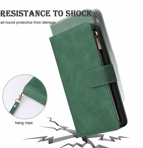RANYOK Wallet Case Compatible with iPhone 13 Pro Max (6.7 inch), Premium PU Leather Zipper Flip Folio Wallet RFID Blocking with Wrist Strap Kickstand Protective Case (Blue) in Kuwait