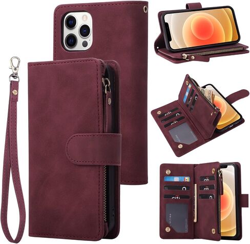 RANYOK Wallet Case Compatible with iPhone 13 Pro Max (6.7 inch), Premium PU Leather Zipper Flip Folio Wallet RFID Blocking with Wrist Strap Kickstand Protective Case (Blue) in Kuwait
