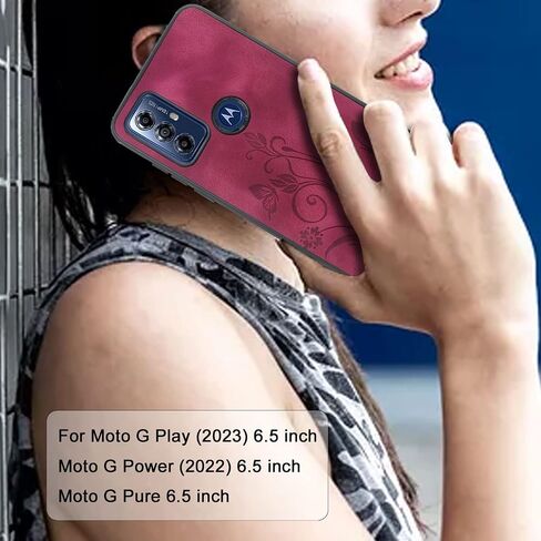 Lacass for Moto G Pure/G Power 2022 / G Play 2023 Case,[12 Card Slots] ID Credit Cash Holder Zipper Pocket Detachable Magnet Leather Wallet Cover with Wrist Strap Lanyard (Floral Wine Red) in Saudi Arabia