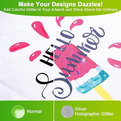 فيلم نقل CenDale Glitter DTF - 8.5 بوصة × 11 بوصة 30 ورقة فيلم DTF لامع ملون لاختراق التسامي، الطباعة المباشرة للفيلم على منسوجات القمصان الخفيفة والداكنة، ورق DTF للتقشير الساخن والبارد in Kuwait