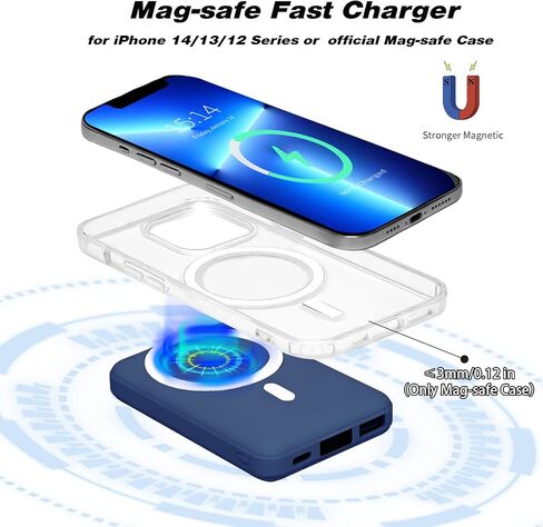 Wireless Portable Charger, 10000mAh Magnetic Power Bank PD 22.5W Fast Charging, QC3.0 USB-C LED Display Mag-Safe Battery Pack Compatible for iPhone 14/13/12/ Pro Max/Pro/Mini (Sierra Blue) in Saudi Arabia