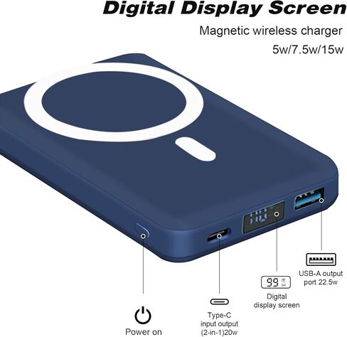 Wireless Portable Charger, 10000mAh Magnetic Power Bank PD 22.5W Fast Charging, QC3.0 USB-C LED Display Mag-Safe Battery Pack Compatible for iPhone 14/13/12/ Pro Max/Pro/Mini (Sierra Blue) in Saudi Arabia