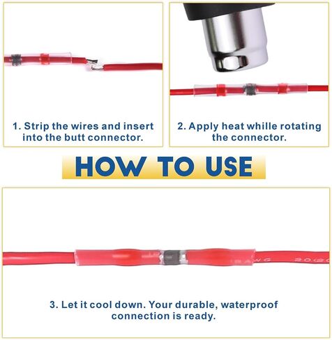 50pcs Solder Seal Wire Connectors,Marine Grade Heat Shrink Wire Connectors-Heat Shrink Butt Connectors-Butt Splice Wire Connectors for Stereo, Electrical with Corrosion and Weatherproof in Kuwait