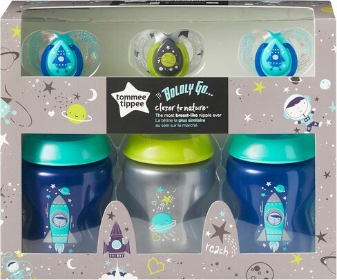 مجموعة هدايا Tommee Tippee Closer to Nature Boldly Go، 3 زجاجات أطفال سعة 9 أونصة، لهايات 3 × 6-18 شهر، حلمة تشبه الثدي ذات التدفق البطيء in Kuwait