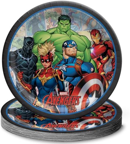 أطباق ورقية مستديرة متعددة الألوان من Amscan Marvel Avengers Powers Unite - 9 بوصات (عبوة من 8 قطع) - مثالية لحفلات أعياد ميلاد الأطفال والمناسبات التي تحمل عنوان Avengers in Saudi Arabia