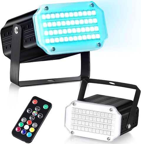 2 جهاز كمبيوتر شخصى ضوء ستروب LED للهالوين، أضواء الحفلات المنشَّطة بالصوت، ملونة، إضاءة DJ للتحكم عن بعد، أضواء النادي الساطعة المحمولة سهلة الاستخدام مع 48 مصباح LED RGB لعرض DJ ديسكو كاريوكي الرقص الزفاف in Kuwait