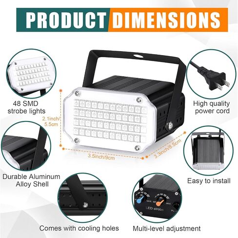 2 جهاز كمبيوتر شخصى ضوء ستروب LED للهالوين، أضواء الحفلات المنشَّطة بالصوت، ملونة، إضاءة DJ للتحكم عن بعد، أضواء النادي الساطعة المحمولة سهلة الاستخدام مع 48 مصباح LED RGB لعرض DJ ديسكو كاريوكي الرقص الزفاف in Kuwait