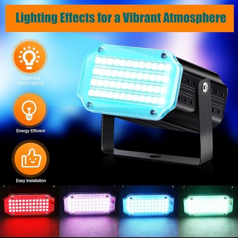 2 جهاز كمبيوتر شخصى ضوء ستروب LED للهالوين، أضواء الحفلات المنشَّطة بالصوت، ملونة، إضاءة DJ للتحكم عن بعد، أضواء النادي الساطعة المحمولة سهلة الاستخدام مع 48 مصباح LED RGB لعرض DJ ديسكو كاريوكي الرقص الزفاف in Kuwait