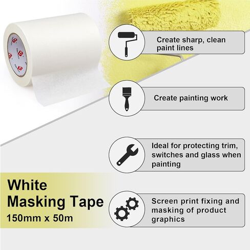 BOMEI PACK Wide Painters Tape 6 Inch, Crepe Paper General Purpose Wide White Masking Tape, 55 yds Length, Multi-Surface Adhesive Painting Tape, for Painting, DIY, Arts, Crafts, Labeling in Kuwait