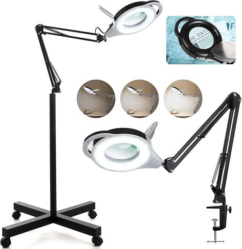 10X LED Magnifying Lamp, 2200 Lumen Super Bright Stepless Dimmable Magnifying Glass with Light, 4.2'' Real Glass Lens, Adjustable Metal Swing Arm Magnifier Lamp for Esthetician,Soldering,Sewing,Crafts in Kuwait