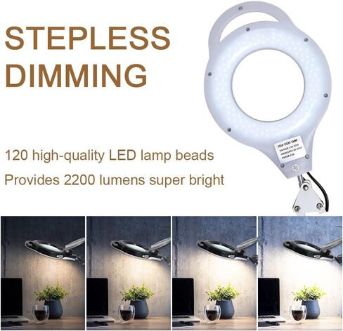 10X LED Magnifying Lamp, 2200 Lumen Super Bright Stepless Dimmable Magnifying Glass with Light, 4.2'' Real Glass Lens, Adjustable Metal Swing Arm Magnifier Lamp for Esthetician,Soldering,Sewing,Crafts in Kuwait
