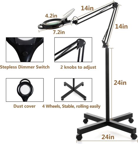 10X LED Magnifying Lamp, 2200 Lumen Super Bright Stepless Dimmable Magnifying Glass with Light, 4.2'' Real Glass Lens, Adjustable Metal Swing Arm Magnifier Lamp for Esthetician,Soldering,Sewing,Crafts in Kuwait