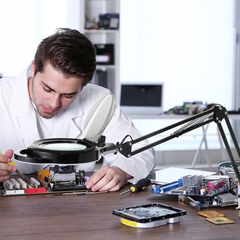 10X LED Magnifying Lamp, 2200 Lumen Super Bright Stepless Dimmable Magnifying Glass with Light, 4.2'' Real Glass Lens, Adjustable Metal Swing Arm Magnifier Lamp for Esthetician,Soldering,Sewing,Crafts in Kuwait