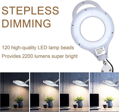 10X LED Magnifying Lamp, 2200 Lumen Super Bright Stepless Dimmable Magnifying Glass with Light, 4.2'' Real Glass Lens, Adjustable Metal Swing Arm Magnifier Lamp for Esthetician,Soldering,Sewing,Crafts in Saudi Arabia