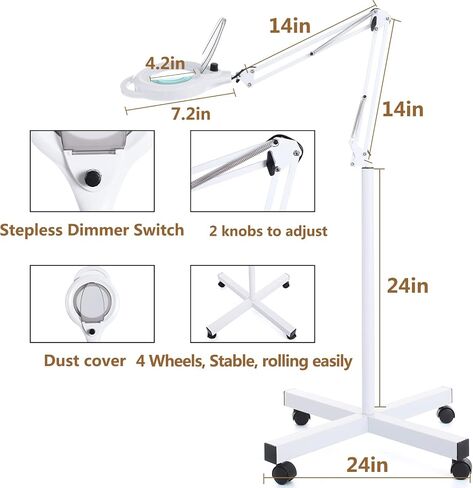 10X LED Magnifying Lamp, 2200 Lumen Super Bright Stepless Dimmable Magnifying Glass with Light, 4.2'' Real Glass Lens, Adjustable Metal Swing Arm Magnifier Lamp for Esthetician,Soldering,Sewing,Crafts in Saudi Arabia
