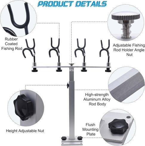 حامل قضيب صيد قابل للتعديل من كاولالي للقوارب، من الألومنيوم الصلب 4 نظام حامل قضيب كرابي مع شريط T تلسكوبي لليخوت البحرية، فضي in Kuwait