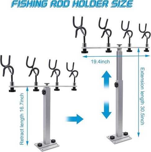 حامل قضيب صيد قابل للتعديل من كاولالي للقوارب، من الألومنيوم الصلب 4 نظام حامل قضيب كرابي مع شريط T تلسكوبي لليخوت البحرية، فضي in Kuwait