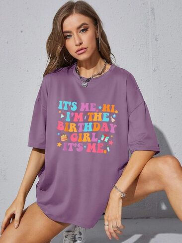 Oversize Shirt for Women It's Me Hi I'm Birthday Girl It's Me Letter Tee Shirt Party Short Sleeve Tops in Saudi Arabia