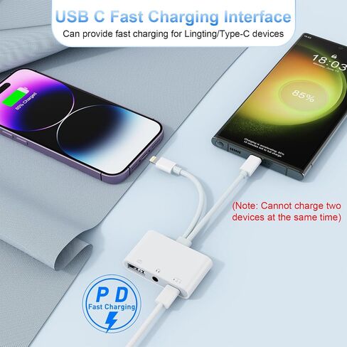 محول USB C Lightning إلى USB مع منفذ شحن [معتمد من MFi] محول USB C إلى USB OTG مع شحن USB+USB C + سماعة رأس 3.5 ملم لهاتف iPhone 15/iPhone/iPad إلى قارئ محرك فلاش USB/لوحة المفاتيح in Kuwait