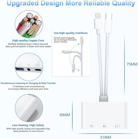 محول USB C Lightning إلى USB مع منفذ شحن [معتمد من MFi] محول USB C إلى USB OTG مع شحن USB+USB C + سماعة رأس 3.5 ملم لهاتف iPhone 15/iPhone/iPad إلى قارئ محرك فلاش USB/لوحة المفاتيح in Kuwait